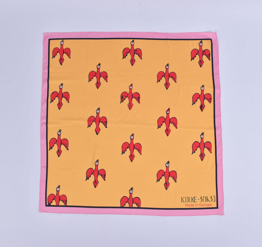 კირკეს აბრეშუმის შარფი „ჩიტები“ – სრული ხედით, ფრინველების დიზაინით