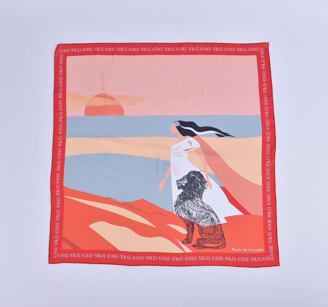 Kirke with a Lion silk scarf by Kirke inspired by Aeaea Island myths