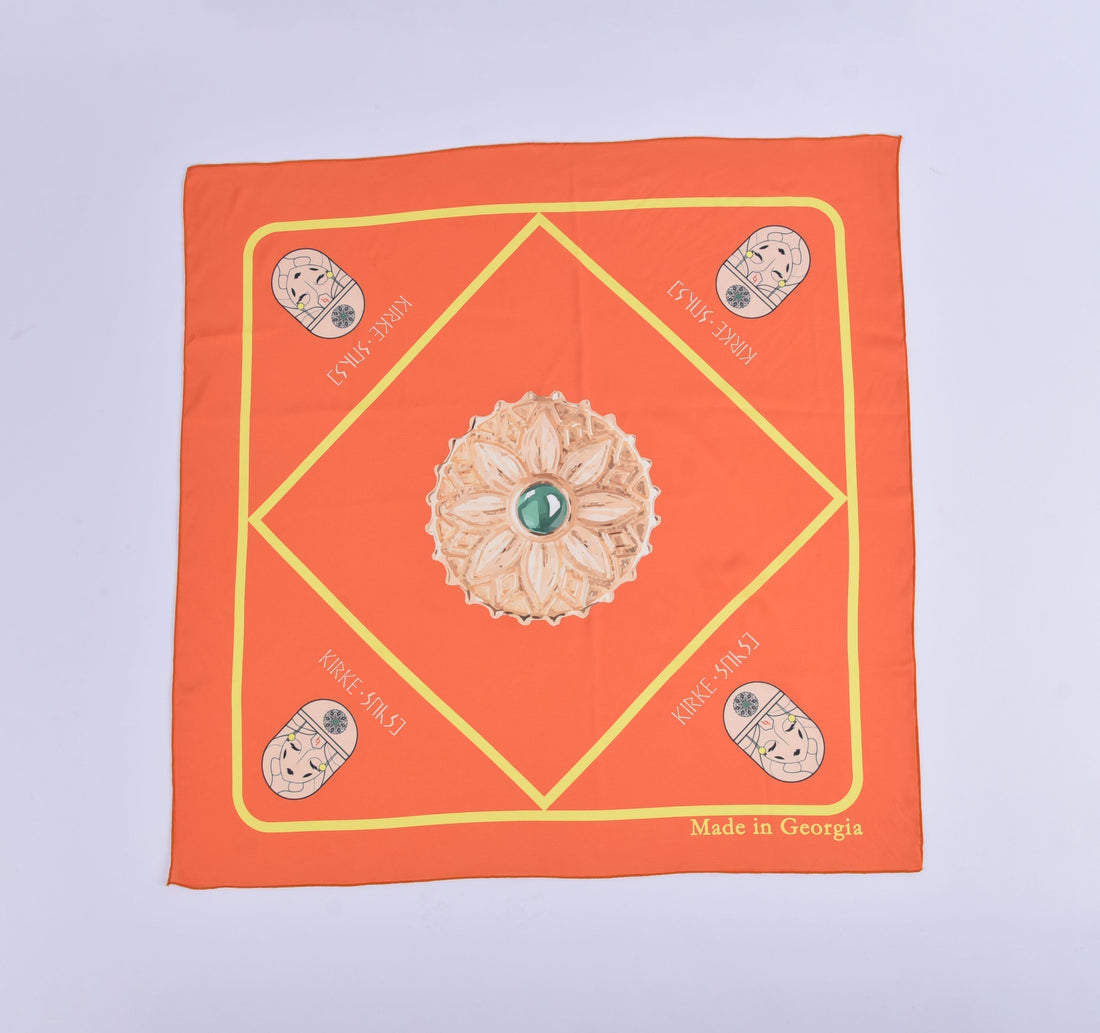 Colchian Woman silk scarf inspired by ancient Georgian temple earrings