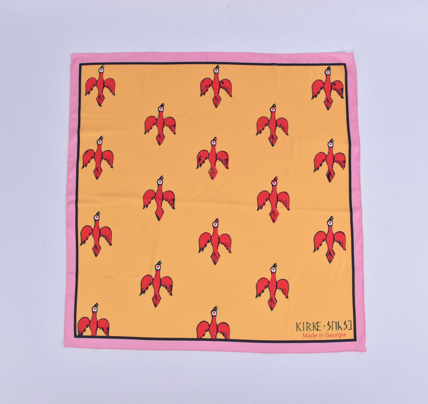 კირკეს აბრეშუმის შარფი „ჩიტები“ – სრული ხედით, ფრინველების დიზაინით